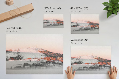 Plakat Zimska pokrajina v odtenkih roza in bele