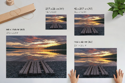 Plakat na platnu Jezero v sončnem zahodu, tople barve lesa
