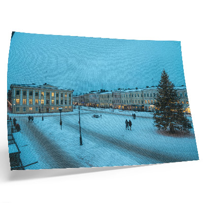 Plakat s teksturo platna Zimska pokrajina, klasična arhitektura, božično vzdušje
