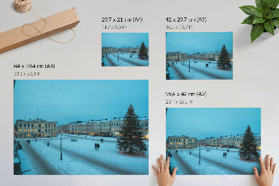 Plakat s teksturo platna Zimska pokrajina, klasična arhitektura, božično vzdušje