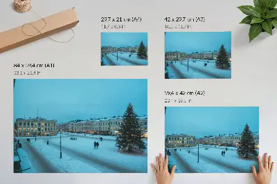 Plakat s teksturo platna zimska pokrajina s klasično arhitekturo in božičnim vzdušjem