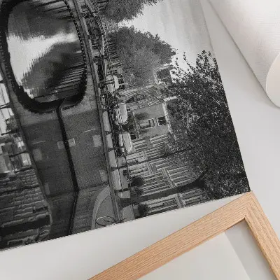 Plakat s teksturo platna črno-beli mostovi in urbani kanalski prostor