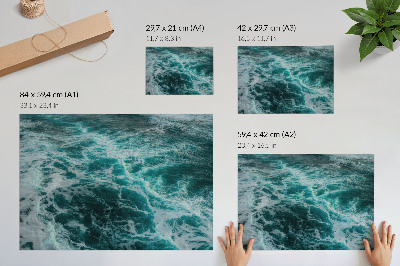 Plakat s teksturo platna Turkizni oceanski valovi z belo peno