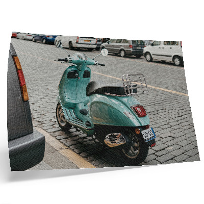 Plakat Starinski skuter tlakovana ulica urbano ozadje