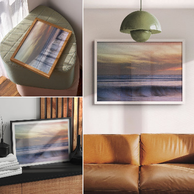 Plakat Pastelni oceanski valovi in ​​zahajajoče sonce