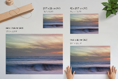 Plakat Pastelni oceanski valovi in ​​zahajajoče sonce