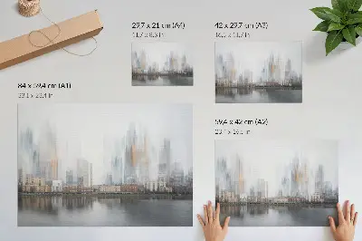 Plakat s teksturo platna megleno mesto in pastelni odsev modernosti