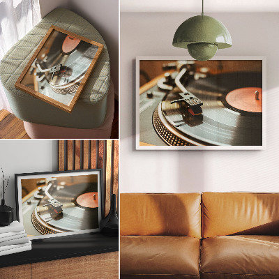 Plakat s teksturo platna Nostalgični gramofon z vintage glasbenim vzdušjem
