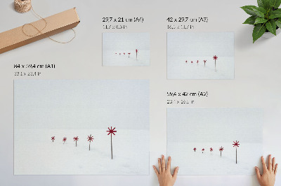 Plakat s teksturo platna Minimalistične zimske bele in rdeče zvezde