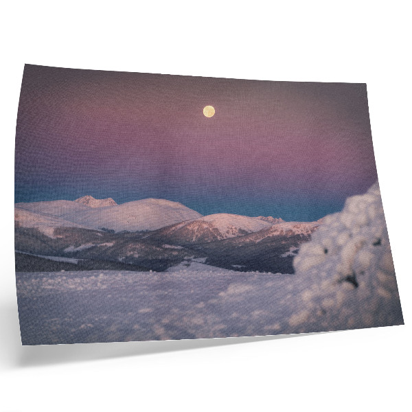 Plakat s teksturo platna Zasnežene gore, pastelno roza luna