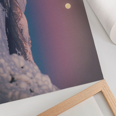 Plakat s teksturo platna Zasnežene gore, pastelno roza luna