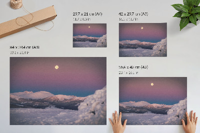 Plakat s teksturo platna Zasnežene gore, pastelno roza luna