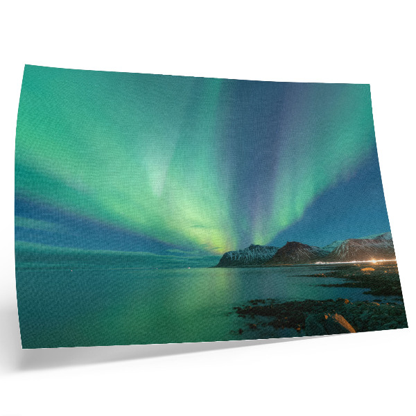 Plakat s teksturo platna Aurora Borealis nad morjem, čarobno vzdušje
