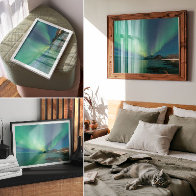 Plakat s teksturo platna Aurora Borealis nad morjem, čarobno vzdušje