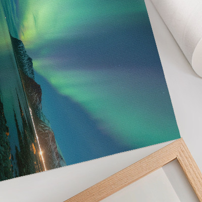 Plakat s teksturo platna Aurora Borealis nad morjem, čarobno vzdušje