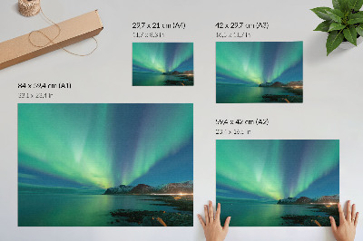 Plakat s teksturo platna Aurora Borealis nad morjem, čarobno vzdušje