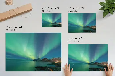Plakat s teksturo platna aurora borealis nad morjem s čarobnim vzdušjem