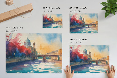 Plakat na platnu Vodni odsevi kupole mestnega akvarela mostu