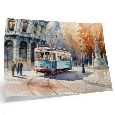 Plakat na platnu Eleganca akvarela starinskega mestnega tramvaja