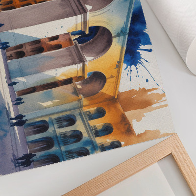 Plakat s teksturo platna Akvarel urbane arhitekture madeži elegantne loke