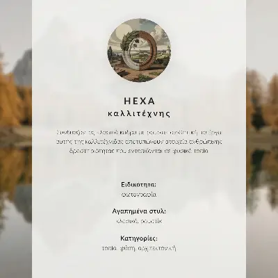 Plakat na platnu gore, odsev, koča, zlata drevesa in mirno jezero
