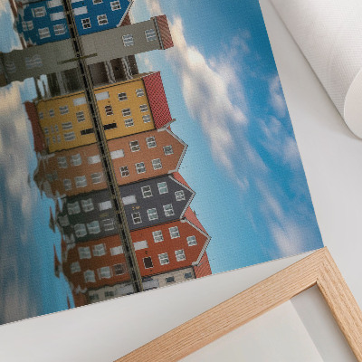 Plakat s teksturo platna Barvite hiše ob vodi, odsevi, arhitektura