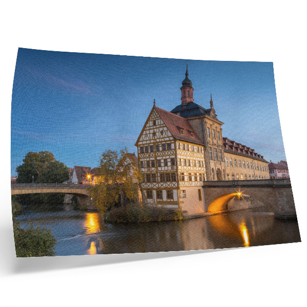 Plakat na platnu Zgodovinska stavba, most, voda, modro nebo