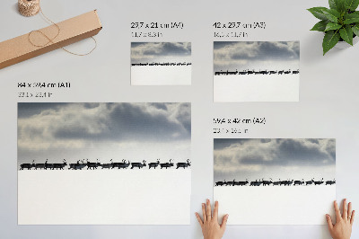 Plakat s teksturo platna Severni jeleni v snegu, tišina in prostor