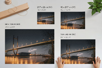 Plakat s teksturo platna Most ponoči moderna struktura mirno vzdušje