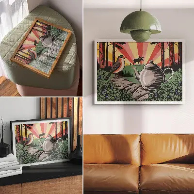 Plakat na platnu dinamičen gozdni prizor z bogatimi podrobnostmi