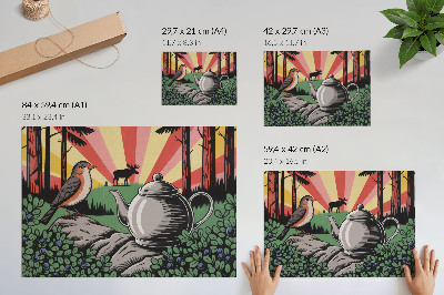 Plakat na platnu Dinamičen gozdni prizor, bogat s podrobnostmi
