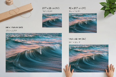 Plakat Dinamični valovi turkiznega in modrega sončnega zahoda