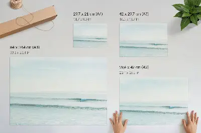 Plakat na platnu oceanski valovi s surferskim motivom v minimalističnem slogu