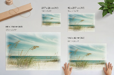 Plakat s teksturo platna Plaža trava ocean nebo mir