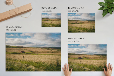 Plakat s teksturo platna Slikovita pokrajina narava koča samota