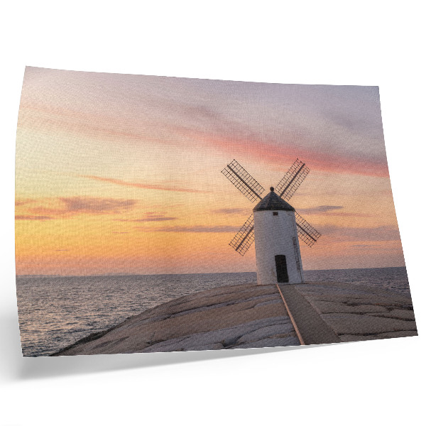 Plakat s teksturo platna Vetrnica v svetlobi sončnega zahoda, morje, pastelno nebo