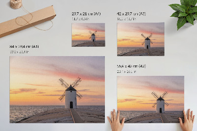 Plakat s teksturo platna Vetrnica v svetlobi sončnega zahoda, morje, pastelno nebo