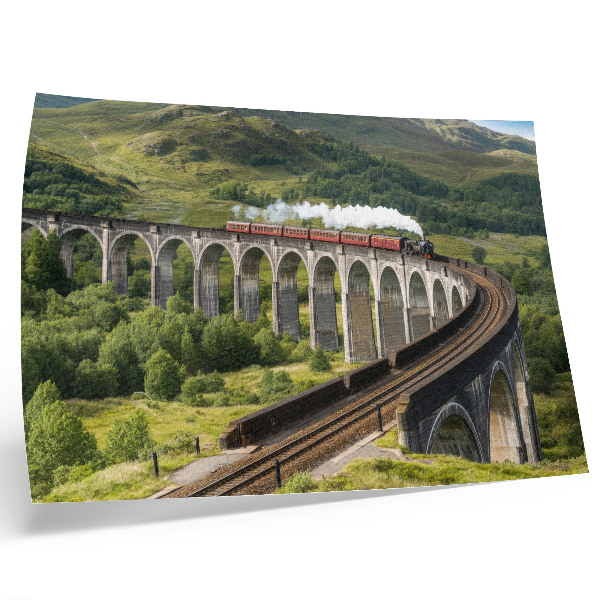 Plakat Viadukt z vlakom med zelenimi griči