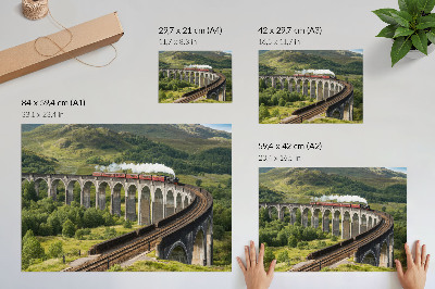 Plakat Viadukt z vlakom med zelenimi griči