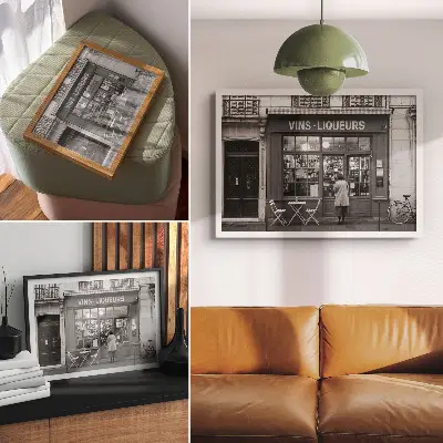 Plakat s teksturo platna elegantna fasada z vzdušjem starega mestnega jedra v črno-beli barvi