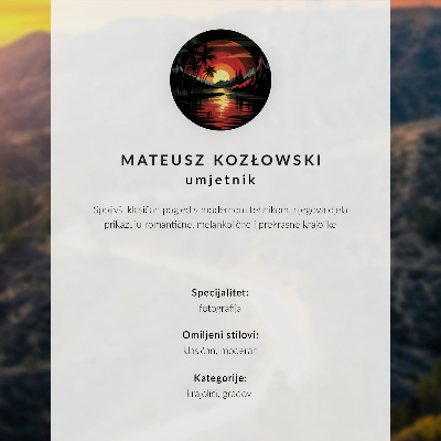 Plakat Pogled na mesto ob sončnem zahodu nad morjem