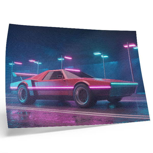Plakat s teksturo platna Retro avto v neonskem urbanem okolju