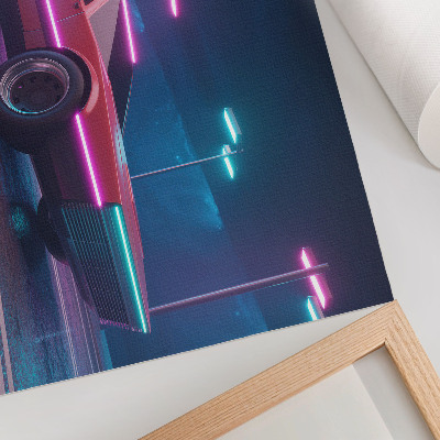 Plakat s teksturo platna Retro avto v neonskem urbanem okolju