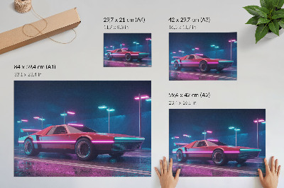 Plakat s teksturo platna Retro avto v neonskem urbanem okolju