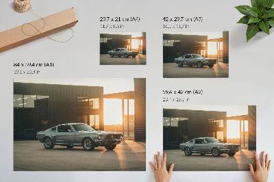 Plakat s teksturo platna Klasični avtomobil z arhitekturnim ozadjem