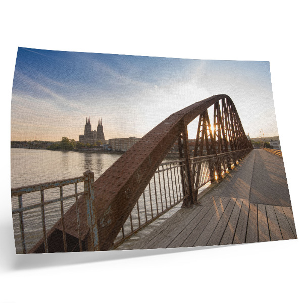 Plakat s teksturo platna kovinski most katedrala reka miren sončni zahod