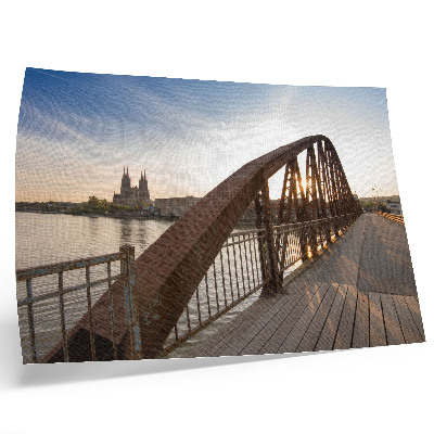 Plakat s teksturo platna kovinski most katedrala reka miren sončni zahod