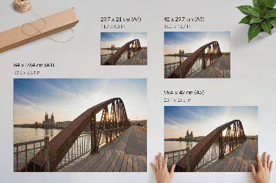 Plakat s teksturo platna kovinski most katedrala reka miren sončni zahod