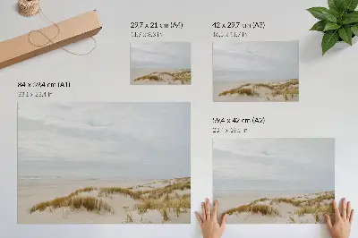 Plakat minimalističen prikaz peščene plaže za občutek miru in prostora