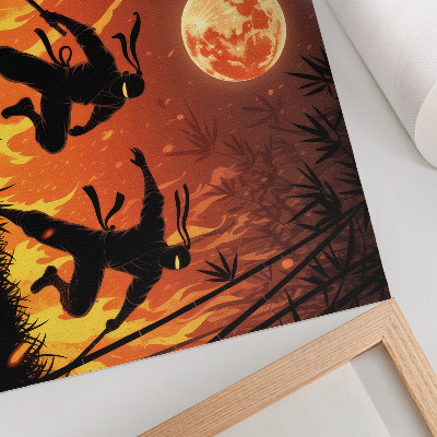 Plakat Energičen nočni prizor z nindžami in plameni